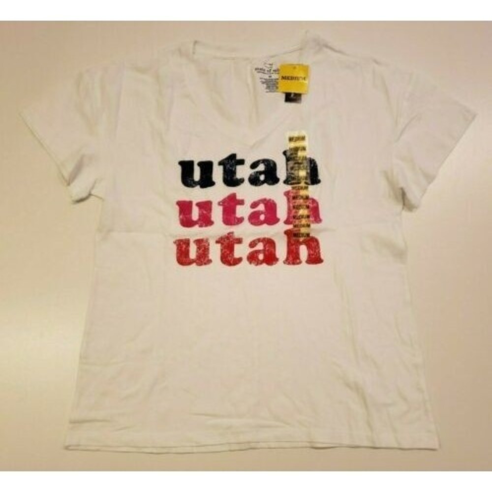 NWT‎ STATE OF MINE Women's White T-Shirt Over-Sized Utah Short Sleeve Large